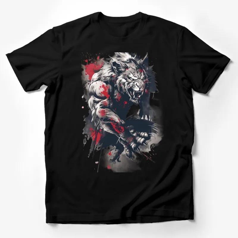 Fierce Wolf Graphic Tee, Stunning Red and Black Design, Wild Animal T-Shirt, Unisex Shirt for Nature Lovers Male T-Shirt