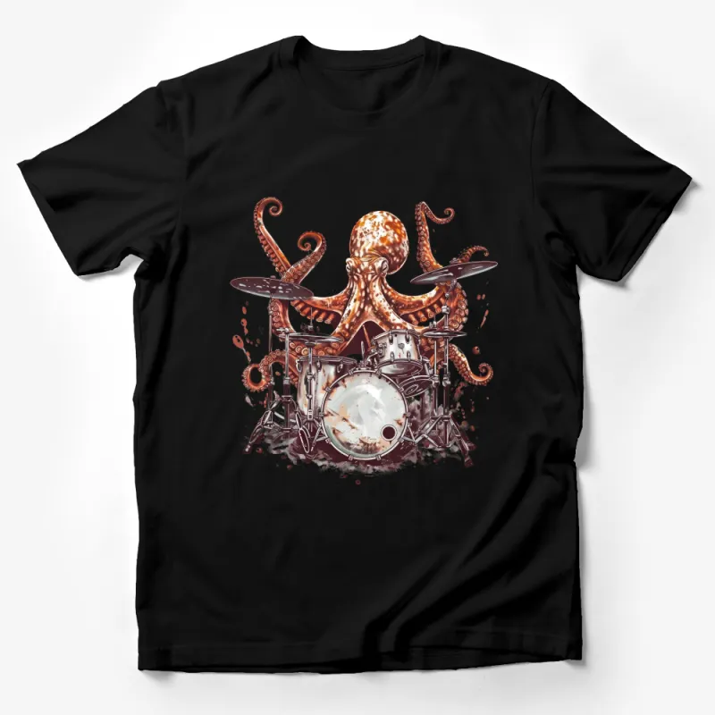 Unique Octopus Drummer T-Shirt, Unisex Musician Tee, Artistic Ocean Creature Shirt, Creative Graphic Design Top, Band Member Gift Idea Male T-Shirt