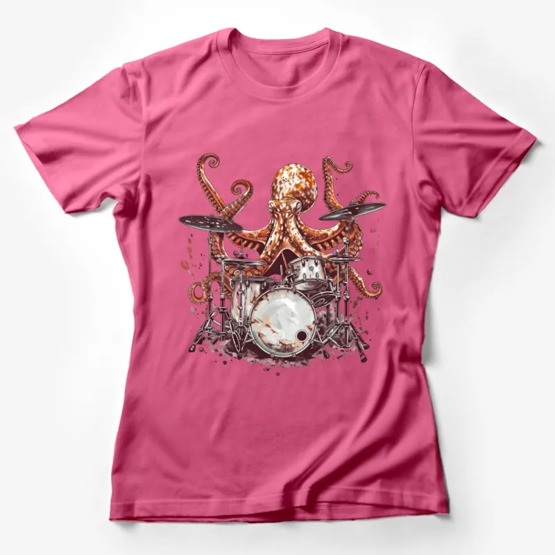 Unique Octopus Drummer T-Shirt, Unisex Musician Tee, Artistic Ocean Creature Shirt, Creative Graphic Design Top, Band Member Gift Idea Female T-Shirt