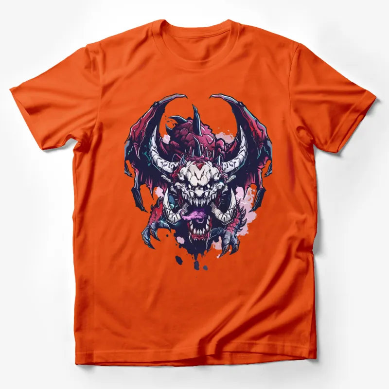 Men's Graphic T-Shirt, Cool Dragon Skull Print, Gothic Streetwear, Urban Fantasy Tee, Unique Design Casual Shirt Male T-Shirt