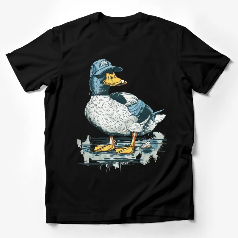 Duck with Hat Illustration T-Shirt, Cool Duck Graphic Tee, Unisex Casual Shirt, Vintage Style Duck Drawing, Gift for Bird Lovers Male T-Shirt