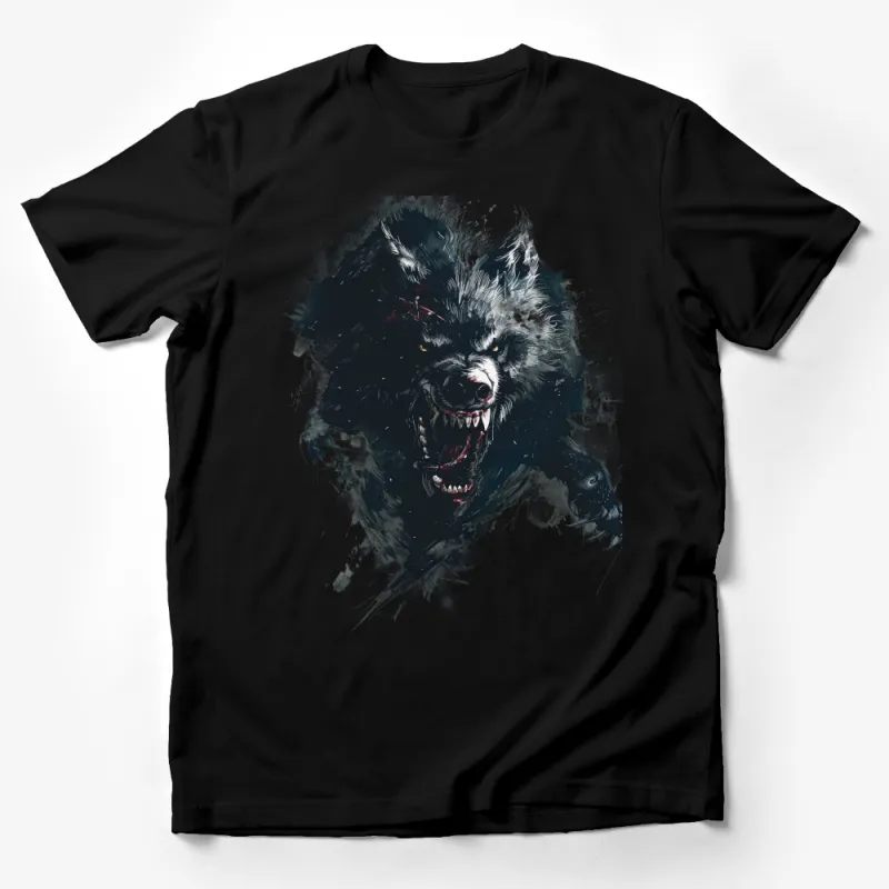 Men's Graphic Wolf T-Shirt, Black and White Animal Print, Fierce Predator Art Tee, Casual Cool Clothing, Unique Wildlife Design Top Male T-Shirt