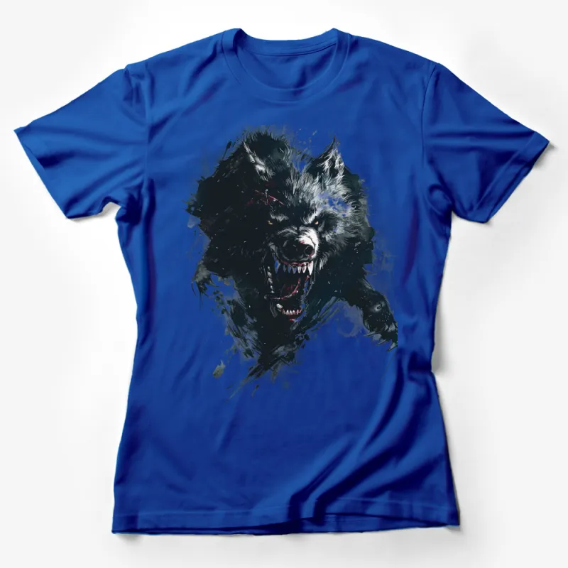 Men's Graphic Wolf T-Shirt, Black and White Animal Print, Fierce Predator Art Tee, Casual Cool Clothing, Unique Wildlife Design Top Female T-Shirt