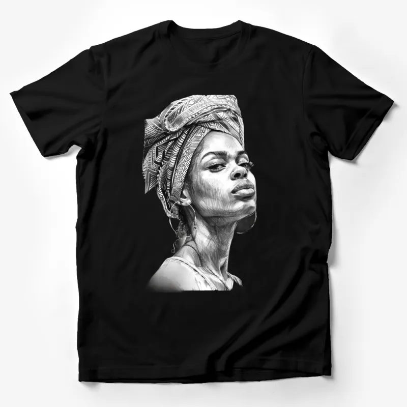 African Queen Portrait Graphic Tee, Black and White Women's T-Shirt, Artistic Fashion Illustration, Empowerment Tee, Urban Style Top Male T-Shirt