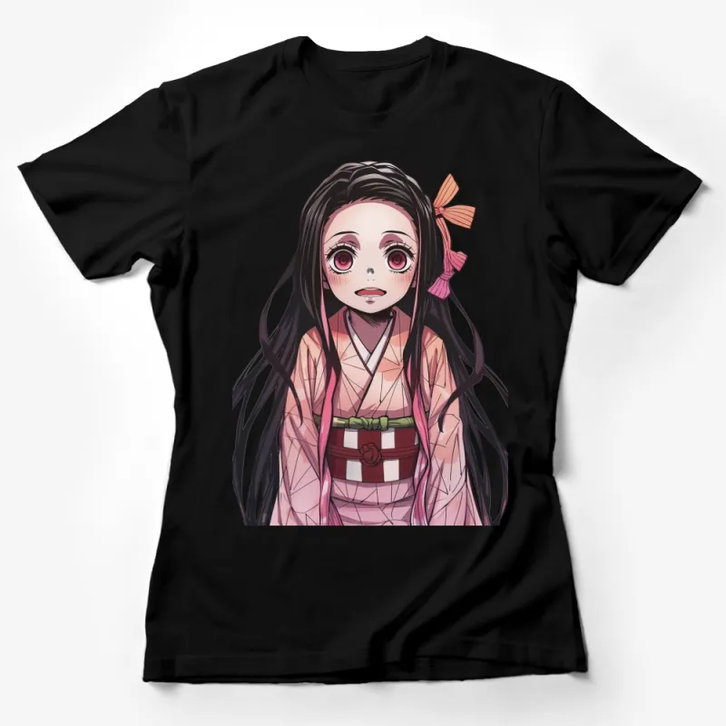 Anime Girl T-Shirt, Cute Manga Character Tee, Pink Kimono Top, Japanese Style Casual Shirt, Unique Graphic Clothing, Anime Lover Gift Female T-Shirt