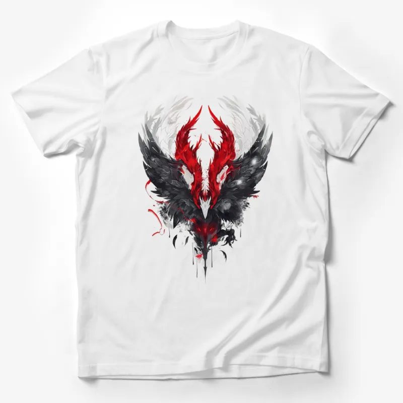 Gothic Phoenix T-Shirt, Fantasy Bird Art Tee, Red and Black Graphic Shirt, Urban Style Clothing, Unique Gift for Fantasy Lovers Male T-Shirt