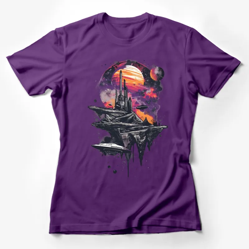 Retro Sci-Fi Spaceship T-Shirt, Aesthetic Space Theme Tee, Vintage Sunset Graphic, Unisex Outer Space Clothing, Cosplay Costume Shirt Female T-Shirt