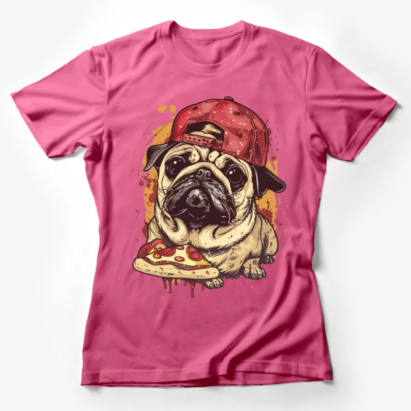 Funny Pug Pizza T-Shirt, Cute Dog Lover Tee, Hipster Pug with Cap, Unisex Graphic Tee, Casual Streetwear, Animal Humor Shirt Female T-Shirt