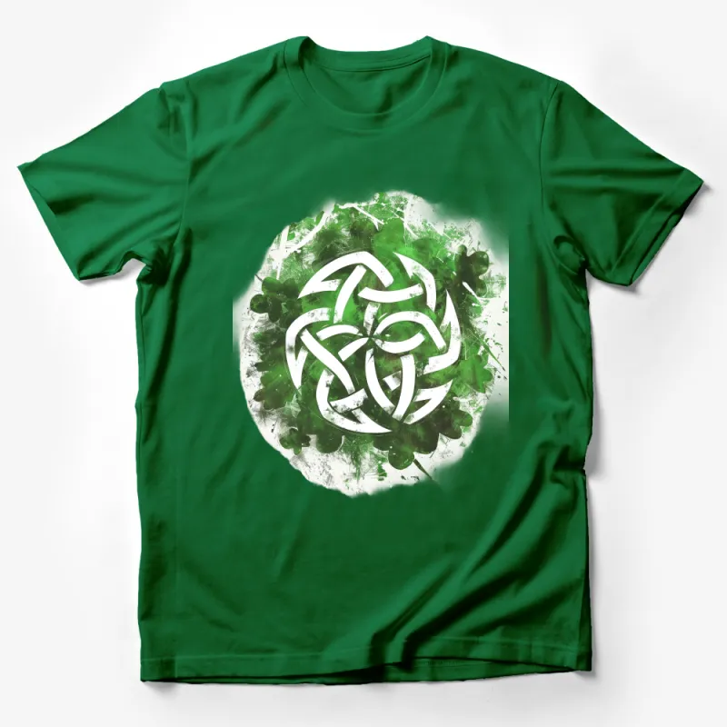 Green Celtic Knot Art T-Shirt, Unisex Irish Symbol Tee, St. Patrick's Day Casual Wear, Spiritual Graphic Shirt, Unique Gift Idea Male T-Shirt