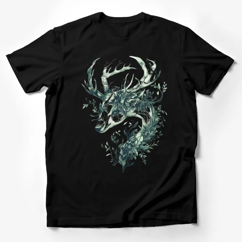 Nature-Inspired Deer Skull T-Shirt, Botanical Art Tee, Vintage Floral Antlers Shirt, Forest Animal Illustration Top Male T-Shirt