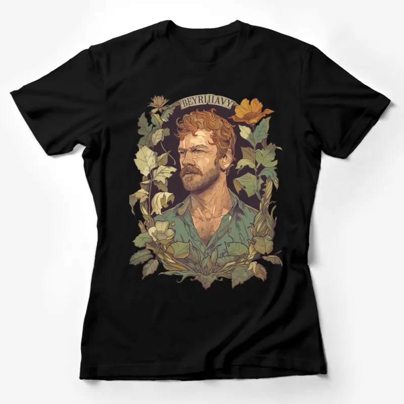 Vintage-Inspired Floral Beard Man Illustration T-Shirt, Artistic Graphic Tee, Unique Men's Fashion, Casual Wear, Hipster Style Shirt Female T-Shirt