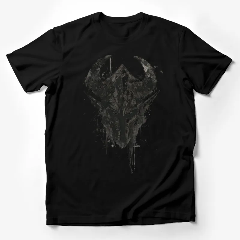 Men's Graphic T-Shirt, Dark Fantasy Warrior Print, Cool Gothic Knight Tee, Unique Abstract Helmet Design, Casual Street Style, Urban Fashion Top Male T-Shirt