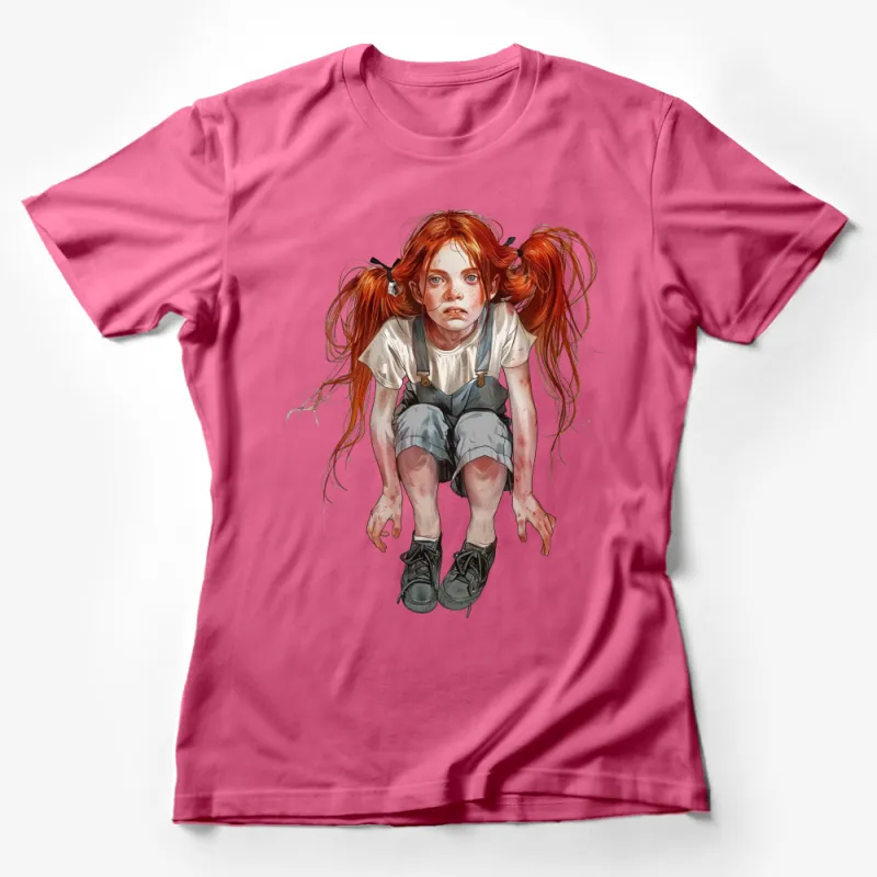 Unique Redhead Girl Cartoon Character T-Shirt, Artsy Casual Graphic Tee, Unisex Fashion Top, Gift for Cartoon Lovers Female T-Shirt