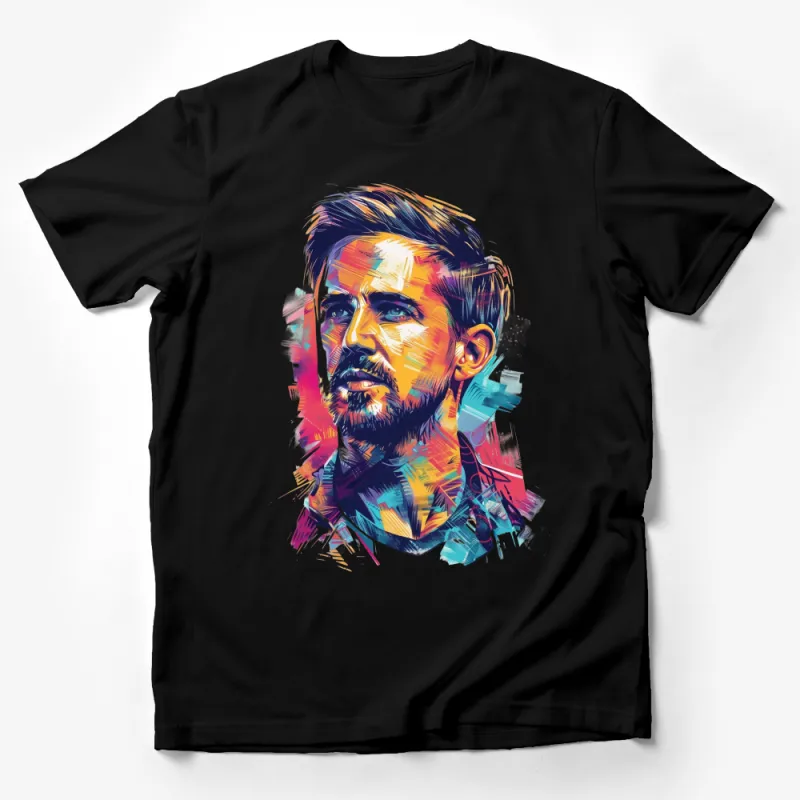 Colorful Abstract Portrait Men's T-Shirt, Artistic Face Graphic Tee, Urban Style Streetwear, Unique Design Casual Shirt Male T-Shirt