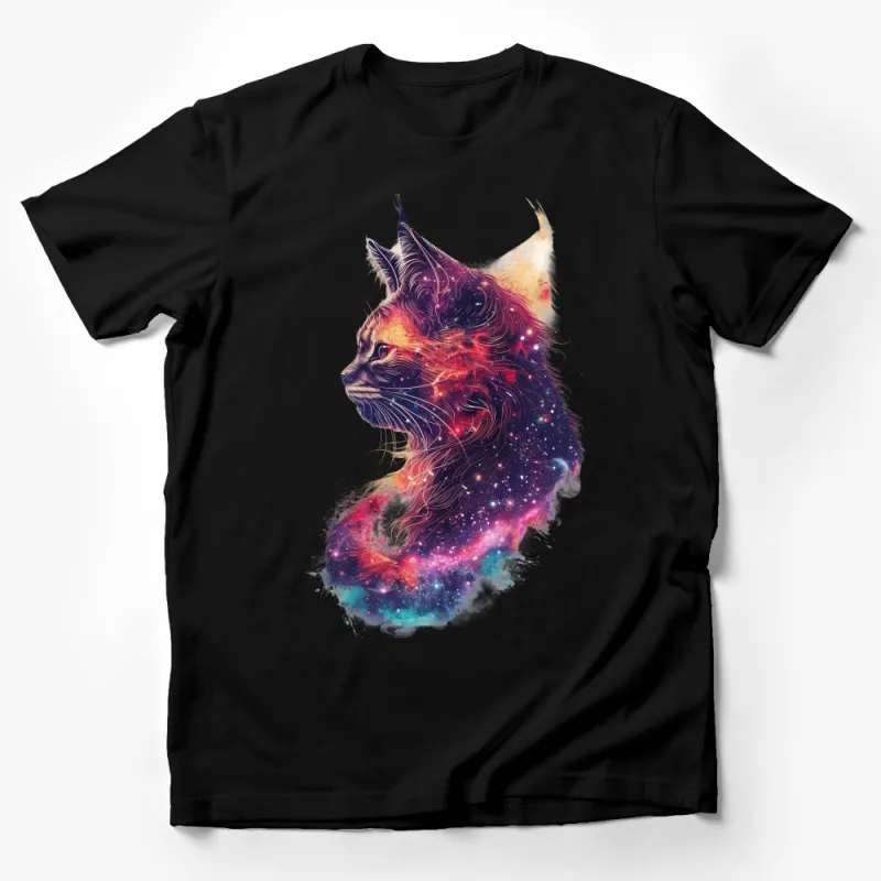 Cosmic Cat T-Shirt, Space Galaxy Art, Unique Cool Cat Lover Gift, Unisex Tee, Artistic Animal Print Shirt, Nebula Feline Top Male T-Shirt