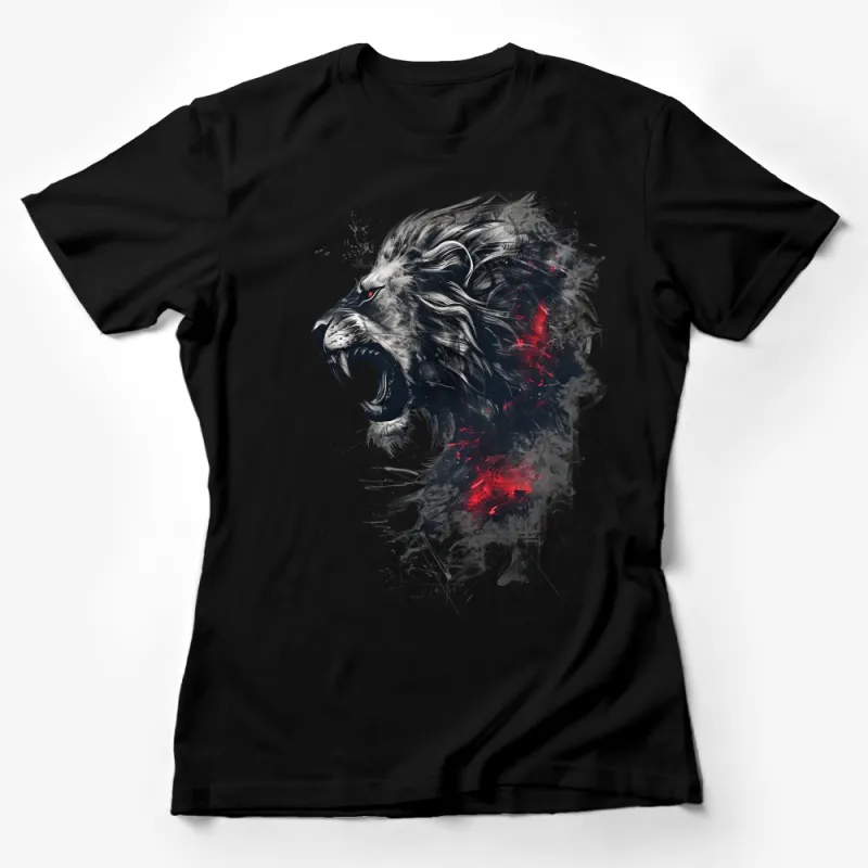 Abstract Lion Art T-Shirt, Red and Black Watercolor Lion Print, Unisex Graphic Tee, Artistic Animal Design, Urban Style Clothing Female T-Shirt