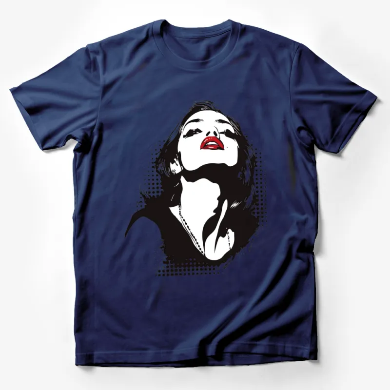 Vintage Pop Art Woman T-Shirt, Stylish Retro Fashion Tee, Bold Black and White Graphic Shirt, Red Lips Accent Top, Casual Wear Male T-Shirt