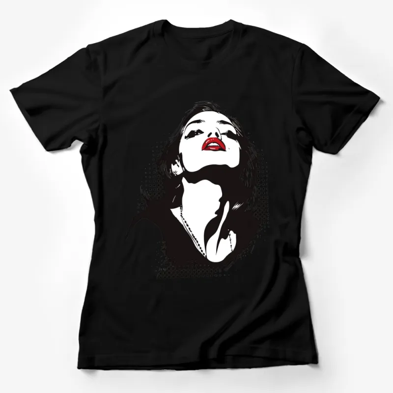 Vintage Pop Art Woman T-Shirt, Stylish Retro Fashion Tee, Bold Black and White Graphic Shirt, Red Lips Accent Top, Casual Wear Female T-Shirt