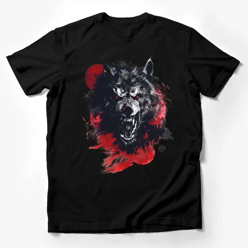 Angry Wolf Graphic Tee, Men's Red and Black T-Shirt, Wild Animal Print Top, Cool Wildlife Illustration Shirt, Unique Gift for Him Male T-Shirt