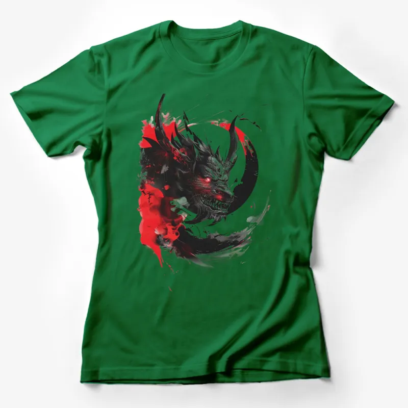 Abstract Dragon Art T-Shirt, Red and Black Splash Graphic Tee, Unisex Fantasy Creature Shirt, Artistic Dragon Design, Cool Gift Idea Female T-Shirt