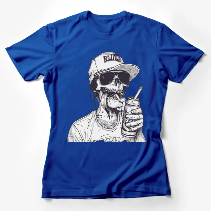 Skull Wearing Cap Graphic T-Shirt, Cool Hipster Skull with Sunglasses Tee, Unisex Streetwear Female T-Shirt