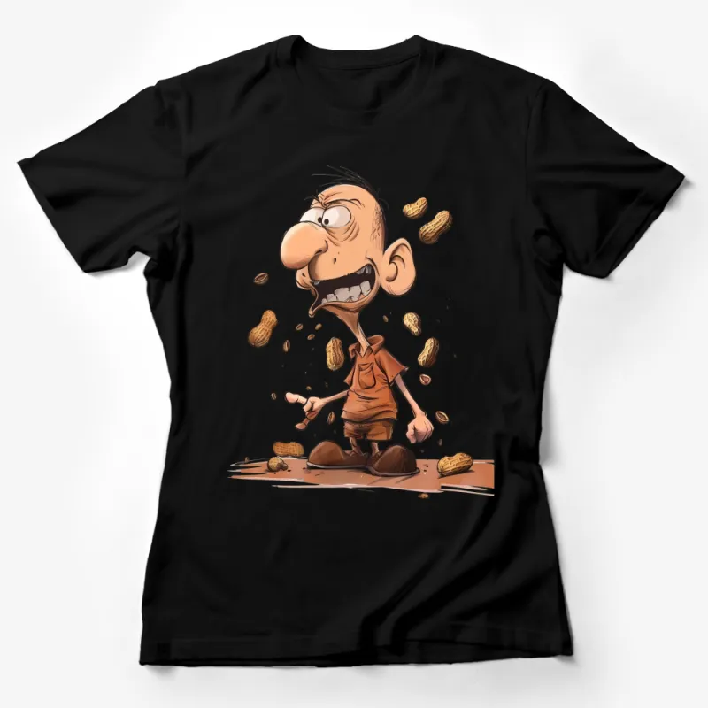 Funny Peanut Lover T-Shirt, Cartoon Character with Peanuts, Casual Unisex Tee, Gift for Nut Fans, Humor Graphic Shirt, All Sizes Available Female T-Shirt