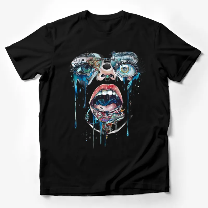 Surreal Eye and Mouth Art T-Shirt, Abstract Graffiti Style Tee, Unisex Graphic Shirt, Unique Streetwear, Art Lover Gift Idea Male T-Shirt