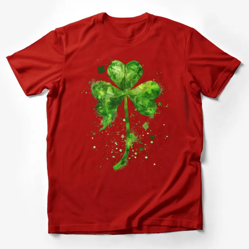 St. Patrick's Day Shirt, Green Watercolor Clover Tee, Unisex Lucky Shamrock T-Shirt, Casual Irish Celebration Apparel, Gift Male T-Shirt