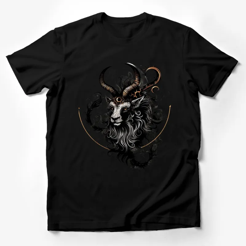 Mystical Capricorn Zodiac Sign T-Shirt, Astrology Moon Phase Artistic Graphic Tee, Unisex Black Stylish Top Male T-Shirt