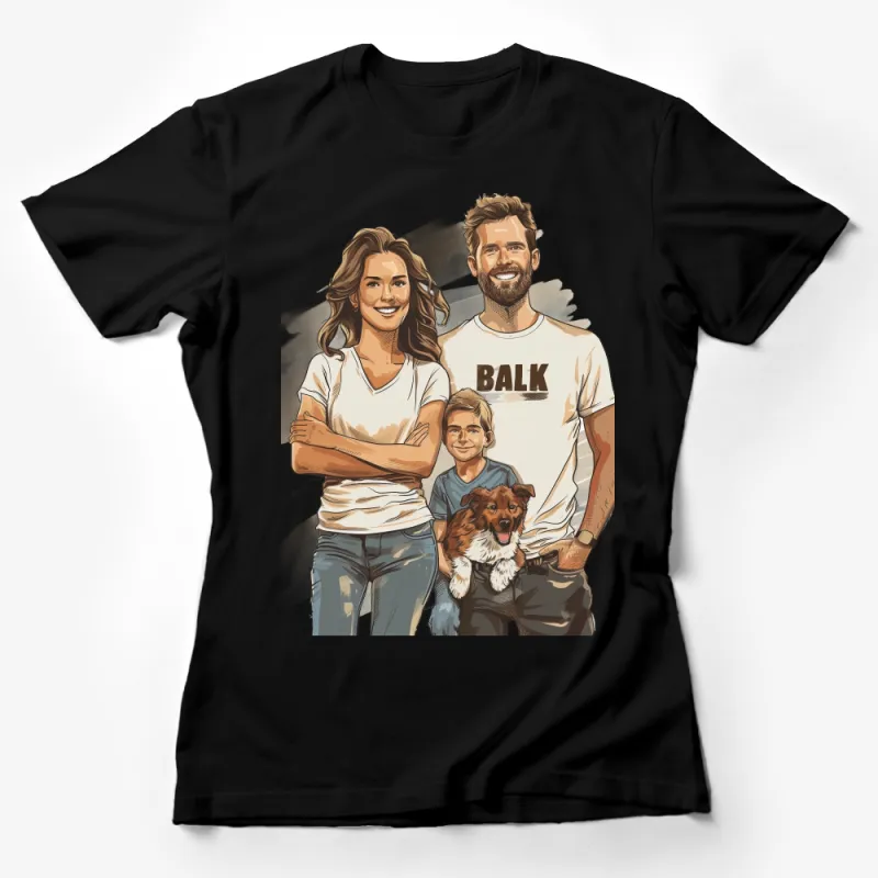 Family Portrait T-Shirt, Custom Art Tee, Personalized Family and Pet Illustration, Unique Gift for Parents Female T-Shirt