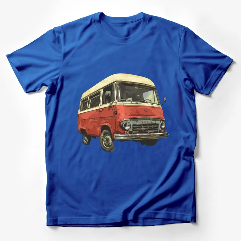 Vintage Red Van T-Shirt, Classic Camper Van Tee, Retro Vehicle Graphic Shirt, Unisex Travel Enthusiast Top Male T-Shirt