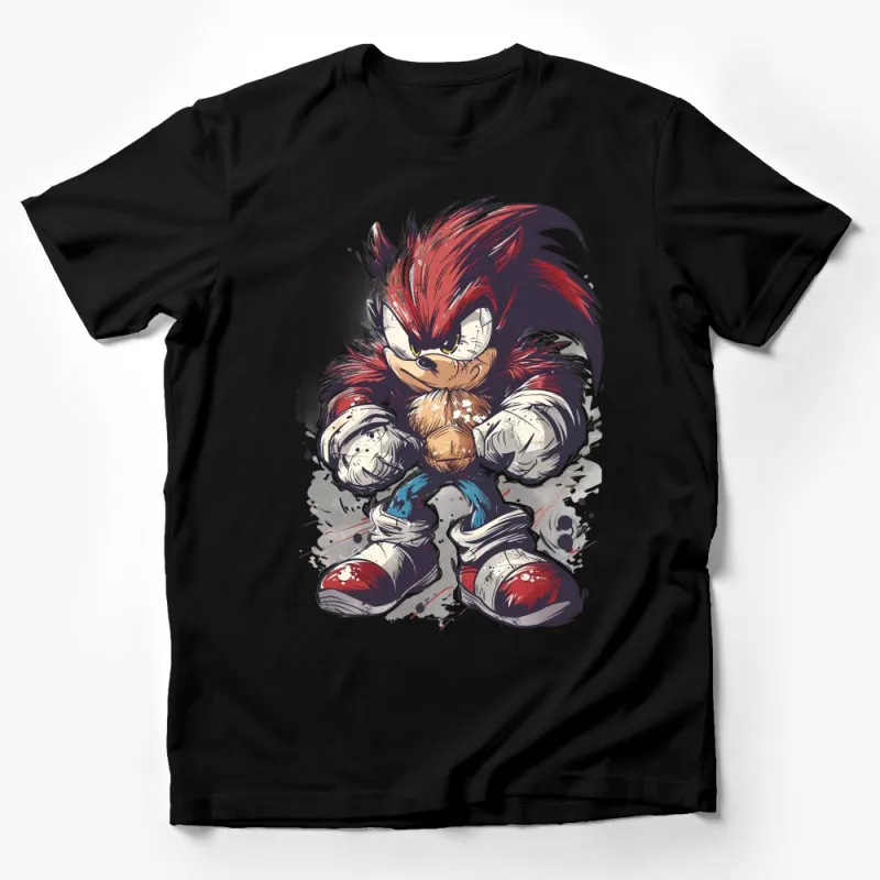 Unique Red Hedgehog Cartoon Graphic Tee, Unisex T-Shirt for Gamers, Cool Retro Video Game Character Shirt Male T-Shirt