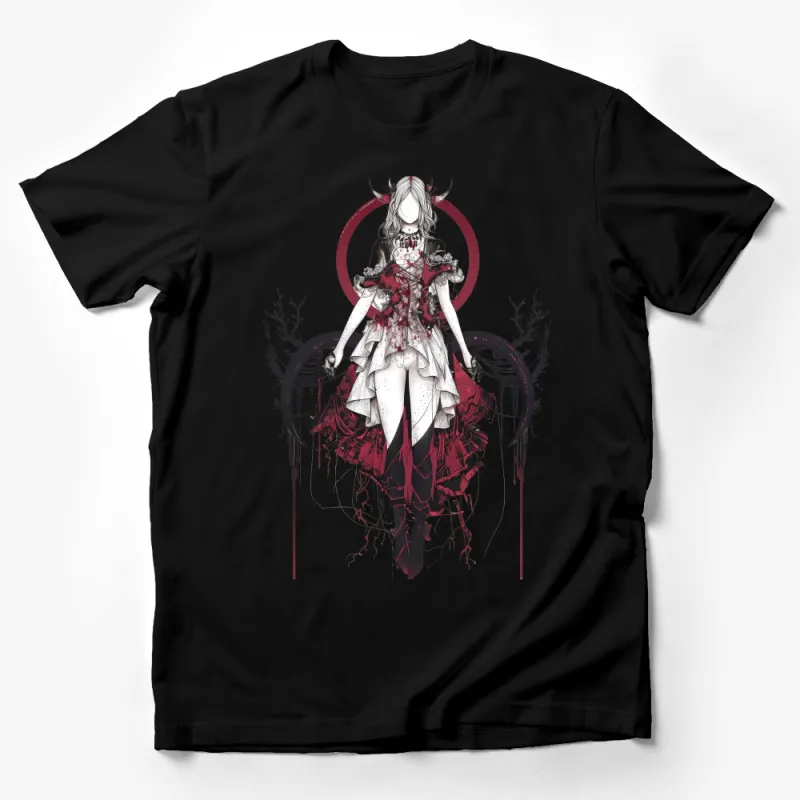 Gothic Anime Girl T-Shirt, Dark Fantasy Art Tee, Red and Black Aesthetic, Manga Style Clothing, Edgy Streetwear, Unique Fashion Top Male T-Shirt