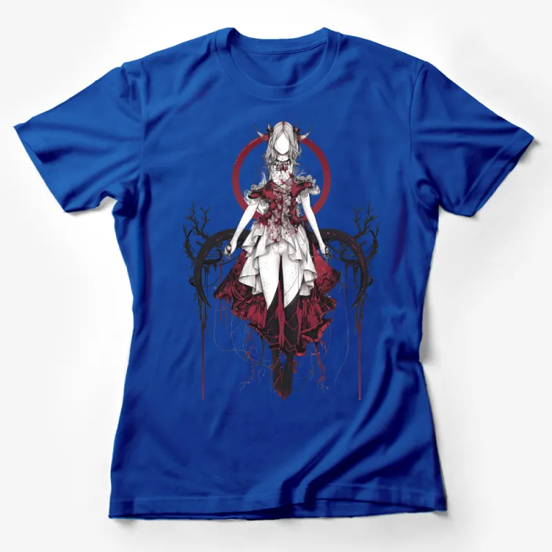 Gothic Anime Girl T-Shirt, Dark Fantasy Art Tee, Red and Black Aesthetic, Manga Style Clothing, Edgy Streetwear, Unique Fashion Top Female T-Shirt