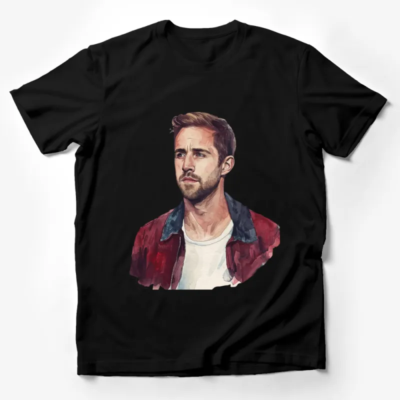 Men's Watercolor Portrait Print T-Shirt, Artistic Face Illustration Tee, Unique Graphic Shirt, Casual Fashion Top, Creative Design Apparel Male T-Shirt