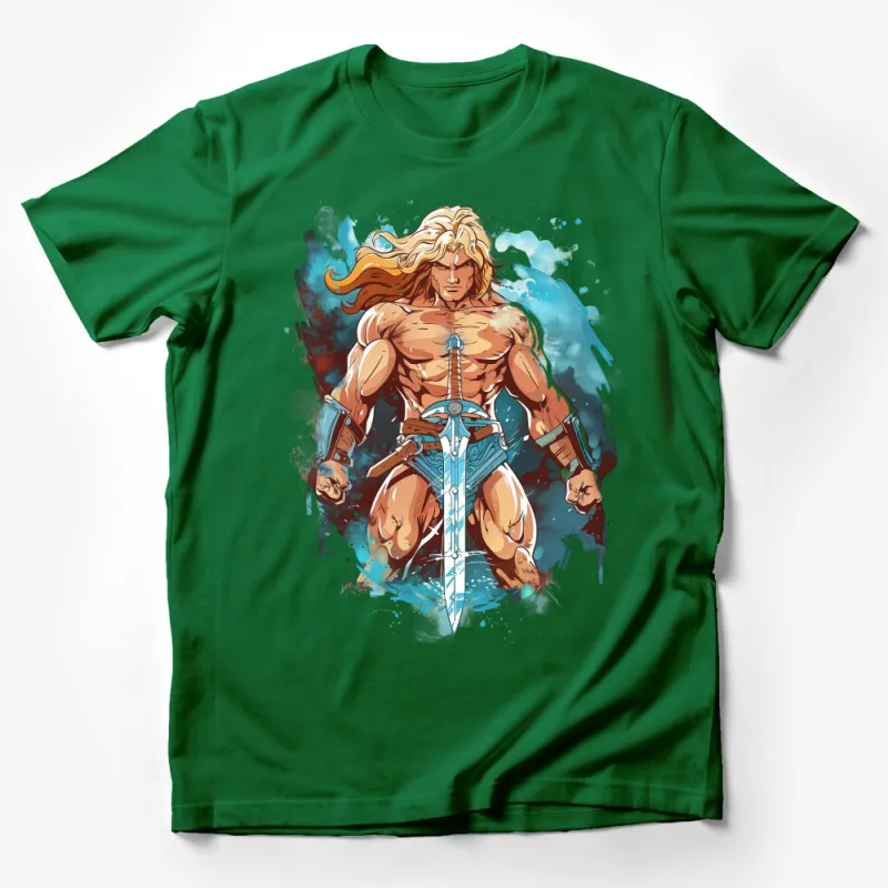 Fantasy Warrior T-Shirt, Muscular Hero with Sword, Epic Battle Tee, Illustrated Fighter Shirt, Unisex Adult Clothing, Gift for Gamers Male T-Shirt