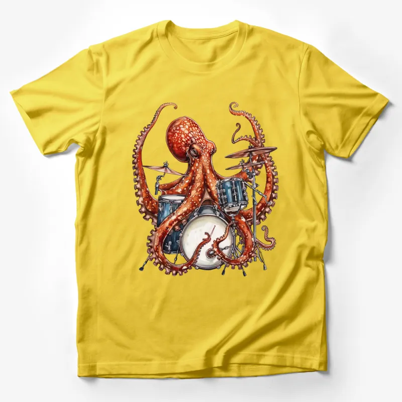 Octopus Drummer T-Shirt, Unique Music Lover Tee, Ocean Animal Band Graphic, Drumming Cephalopod Cotton Shirt, Gift for Musicians Male T-Shirt