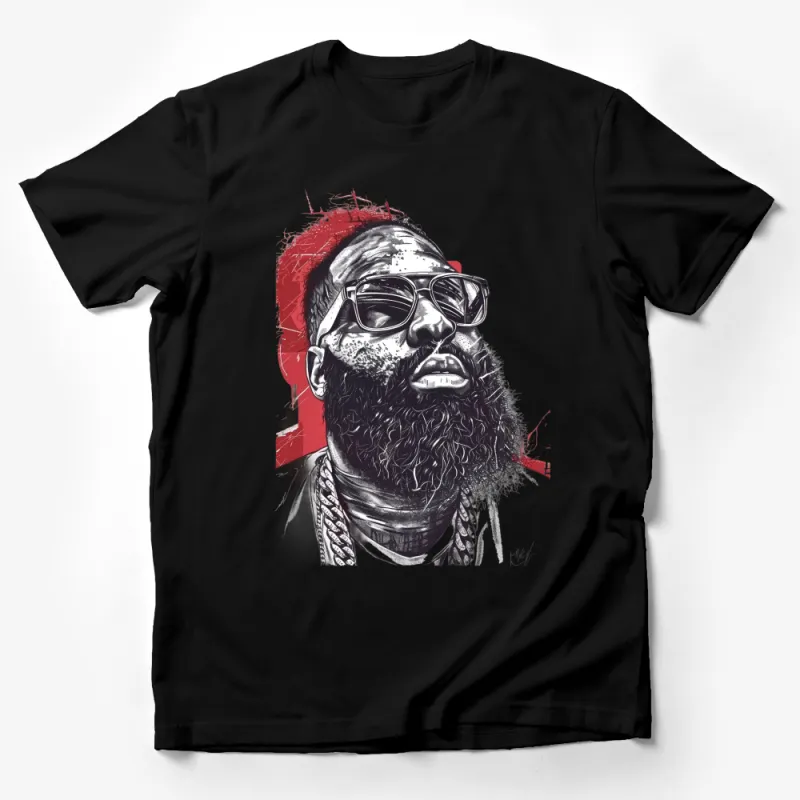 Urban Hip Hop Style T-Shirt, Graphic Tee With Sunglasses Design, Streetwear Fashion Top, Unique Portrait Art Shirt, Unisex Clothing Male T-Shirt