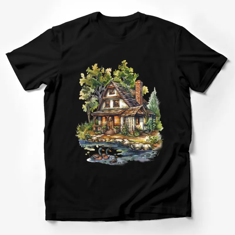 Cozy Cottage Graphic T-Shirt, Rustic House Art, Nature Inspired Tee, Men Women Casual Wear, Gift for Homebody, Outdoor Lover Apparel Male T-Shirt