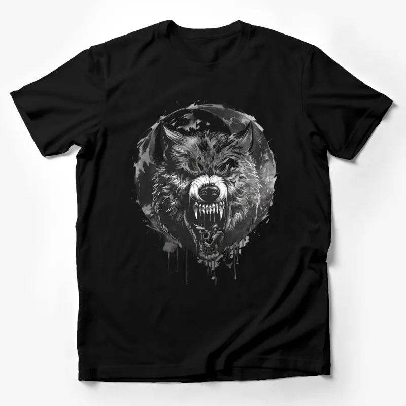 Men's Graphic Wolf T-Shirt, Cool Wild Animal Print, Gothic Style Streetwear, Hipster Urban Fashion Tee, Unique Illustration Shirt Male T-Shirt