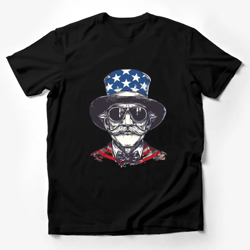 Vintage American Flag Top Hat Gentleman Tee, Patriotic Skull T-Shirt, Unique Indie Style Shirt Male T-Shirt