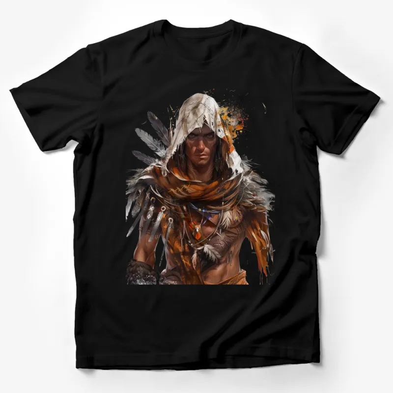 Tribal Warrior Art T-Shirt, Unique Native-Inspired Design, Men's Graphic Tee, Boho Style Unisex Clothing Male T-Shirt