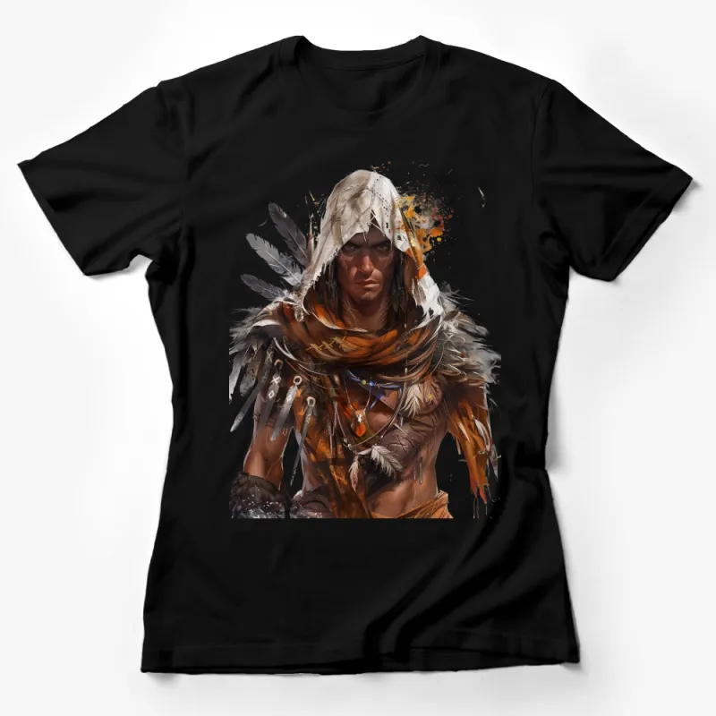 Tribal Warrior Art T-Shirt, Unique Native-Inspired Design, Men's Graphic Tee, Boho Style Unisex Clothing Female T-Shirt