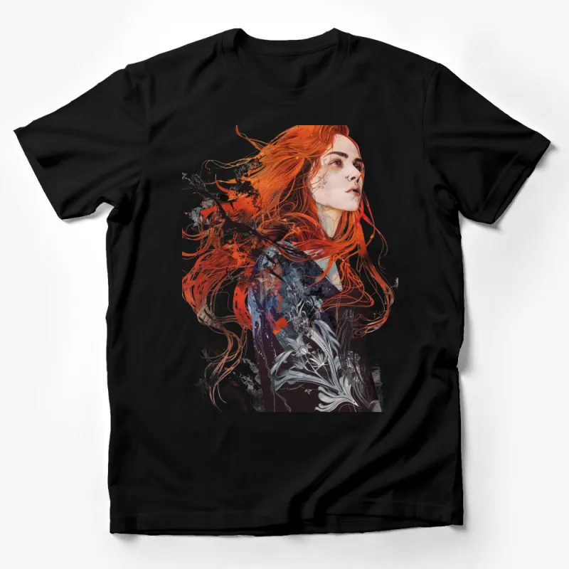 Women's Artistic Graphic T-Shirt, Vibrant Red Hair Illustration, Fashionable Casual Tee, Unique Printed Top, Stylish Streetwear Shirt Male T-Shirt