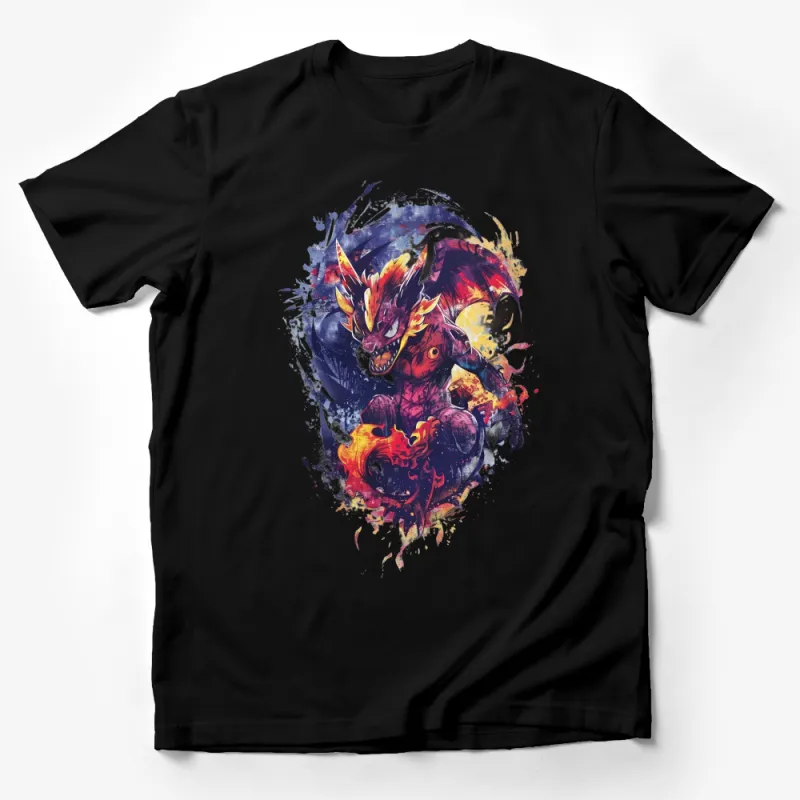 Fantasy Dragon T-Shirt, Colorful Mythical Creature Graphic Tee, Unisex Adult Apparel, Unique Fire Dragon Design Top, Artistic Shirt Male T-Shirt