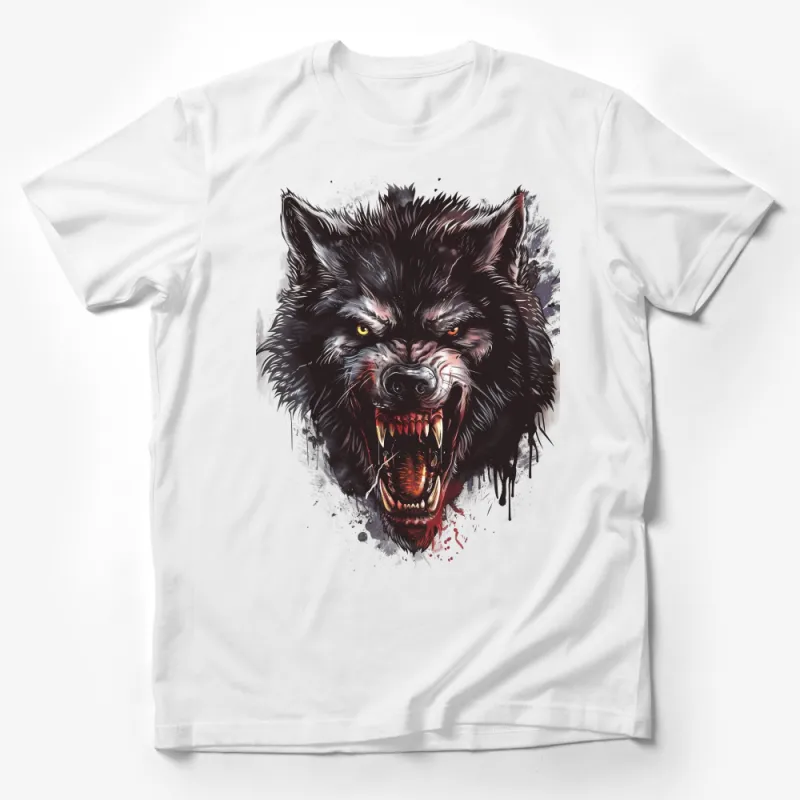 Men's Graphic Tees, Ferocious Wolf Print T-Shirt, Gothic Animal, Dark Fantasy, Wild Beast, Unique Streetwear, Bold Graphic Shirt, Gift for Him Male T-Shirt