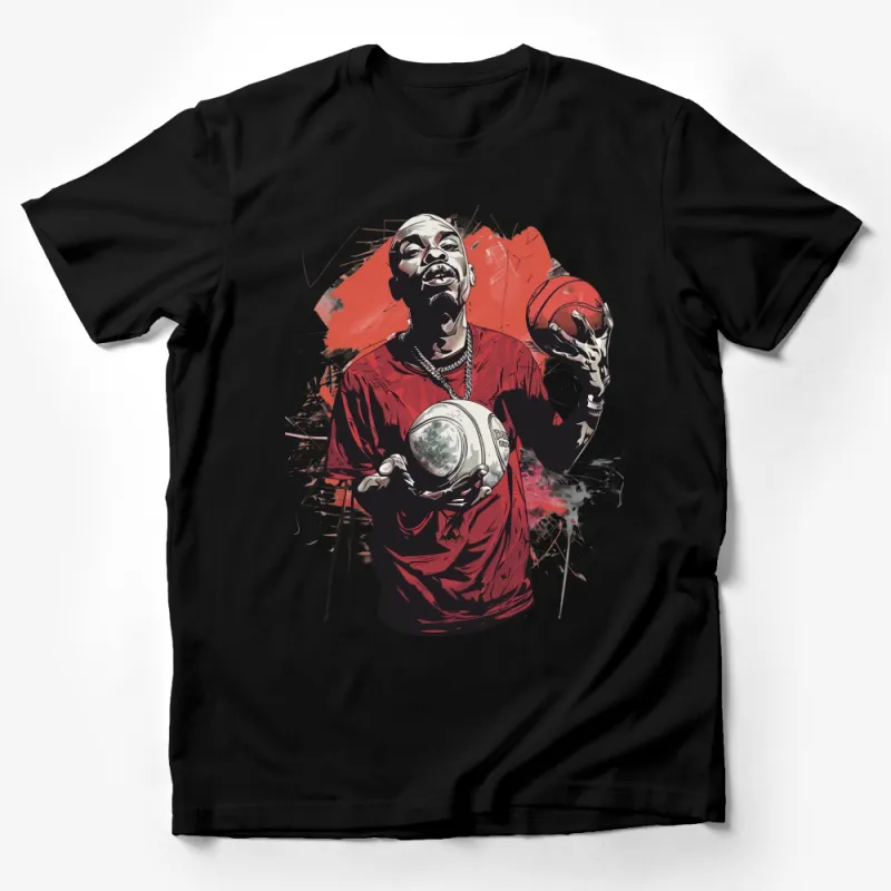 Urban Basketball Player Graphic Tee, Street Style Sports T-Shirt, Bold Red Shirt for Hoops Fans Male T-Shirt