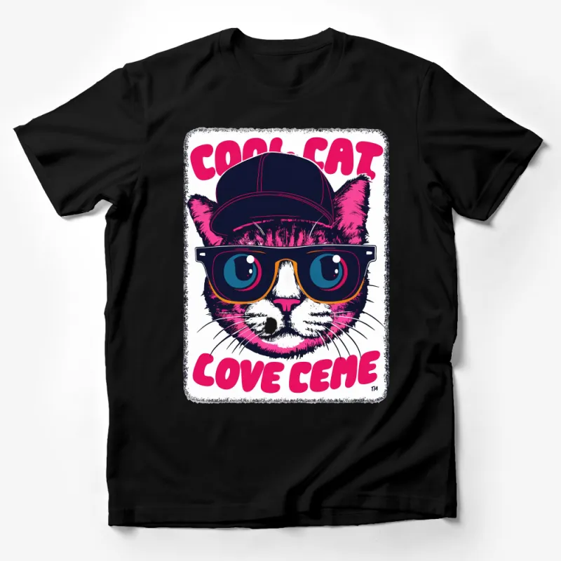 Cool Cat Love Creme Graphic T-Shirt, Hipster Cat Tee, Vintage Style Cat Lover Shirt, Unisex Casual Streetwear Male T-Shirt