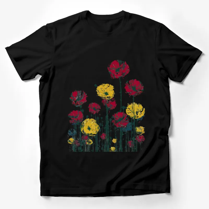 Abstract Floral Art T-Shirt, Colorful Painted Flowers Tee, Artistic Summer Top, Casual Wear for Women, Unique Design Shirt Male T-Shirt