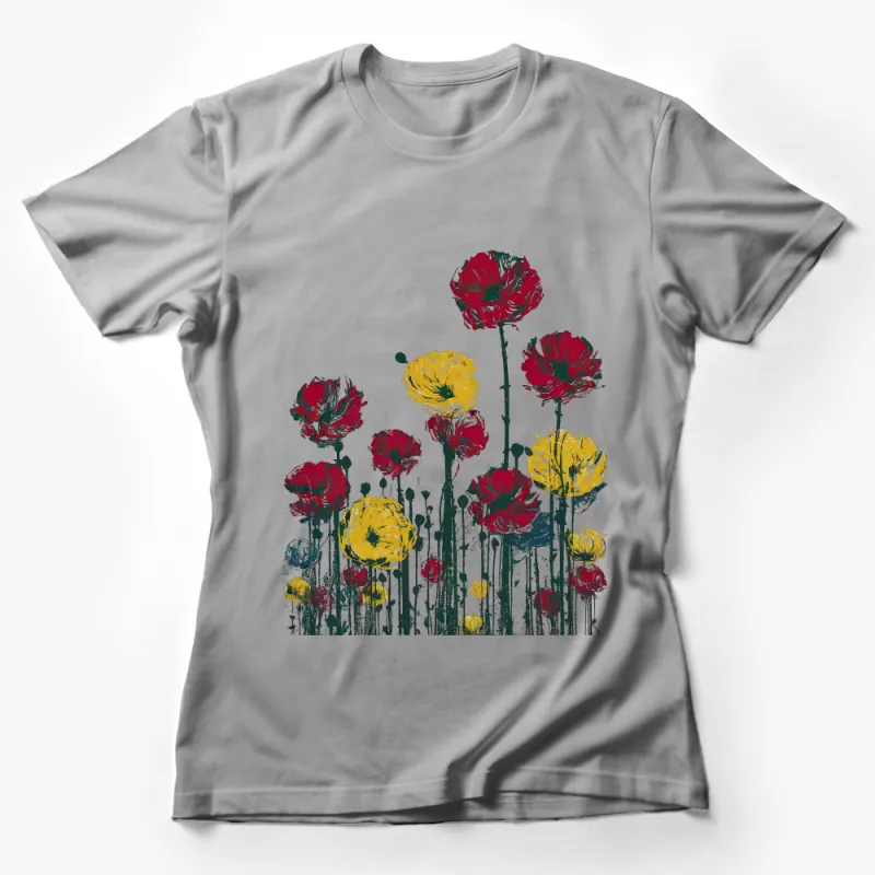 Abstract Floral Art T-Shirt, Colorful Painted Flowers Tee, Artistic Summer Top, Casual Wear for Women, Unique Design Shirt Female T-Shirt